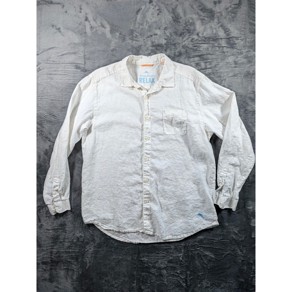 Tommy Bahama Linen Relax Mens White 100% Linen Long Sleeve Button Front Shirt XL
